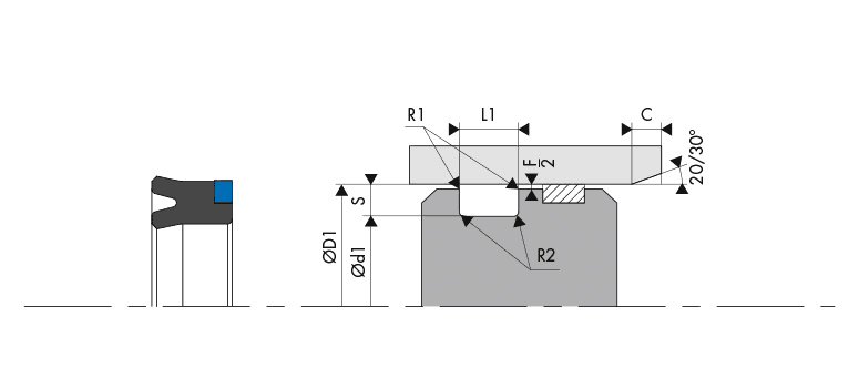 Logement Gorge Joint de piston - Housing Groove Gland Piston seal BECA 235P/AE